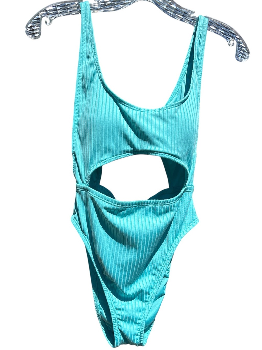 BCBGeneration Turquoise Ribbed Cutout One-Piece Swimsuit